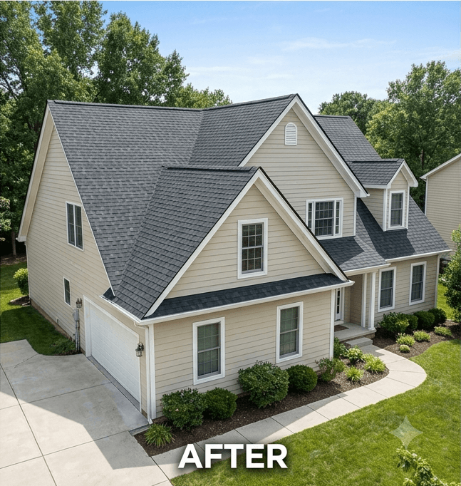 Clean restored residential roof after professional cleaning