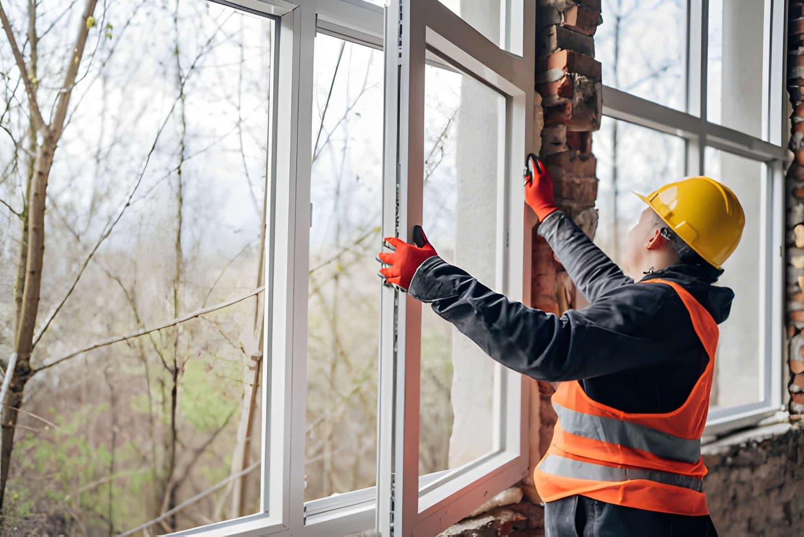 Installer fitting a new residential window unit