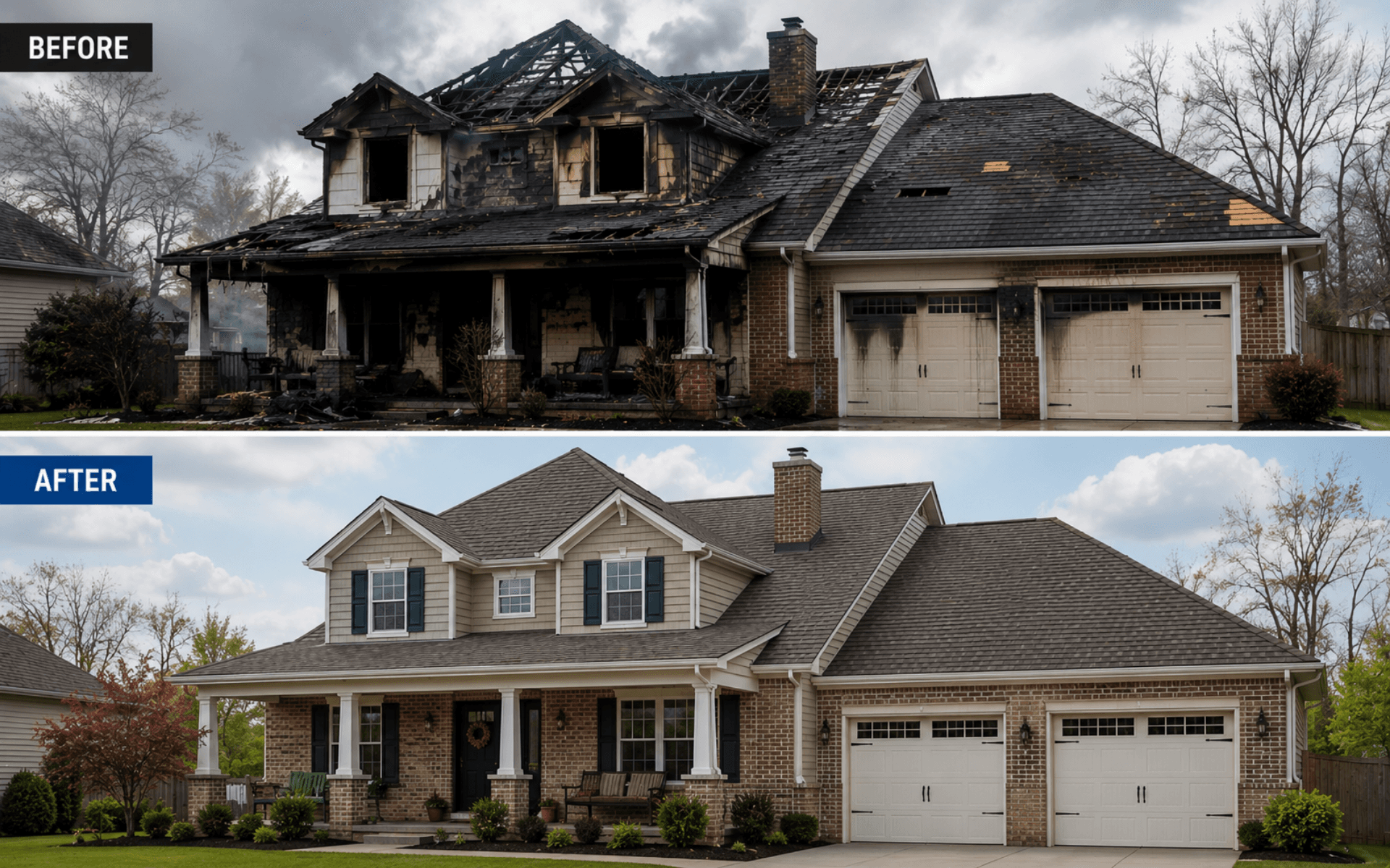Fire-damaged room before soot cleanup